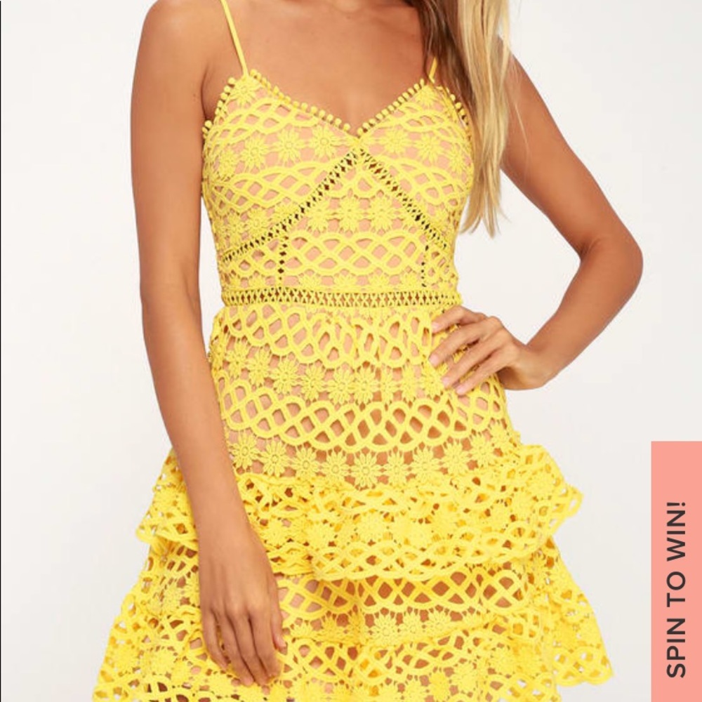 Beauty and Lace Yellow Crochet Mini Dress Lulus